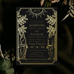 The Lovers Mystical Black Gold Tarot Card Wedding Folieneinladung<br><div class="desc">Elegantes und modernes Hochzeitsdesign inspiriert durch eine Tarot-Karte. Design ist keine echte Folie. Sie können dies durch einen Klick auf "PERSONALISIEREN" weiter anpassen. Matching Items in unserem Shop für ein komplettes Party Thema.</div>