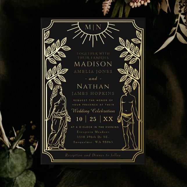 The Lovers Mystical Black Gold Tarot Card Wedding Folieneinladung (Von Creator hochgeladen)