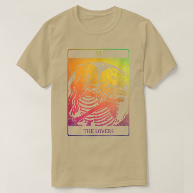 The Lovers Tarot Card Rainbow Occult Goth Lesbian T-Shirt (Design vorne)