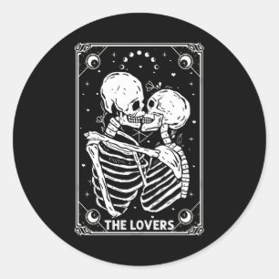 The Lovers Tarot Card Skelett Valentine Gothic Ha Runder Aufkleber