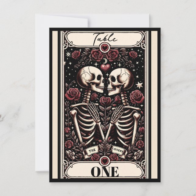 THE LOVERS Tarot Skeleton Liebe Rose Tischnummer (Vorderseite)