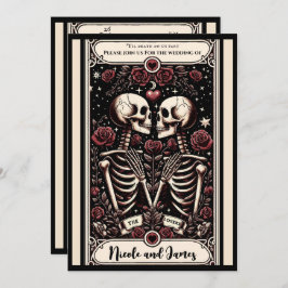 THE LOVERS Tarot Skeleton Liebe Rote Rosen Hochzei Einladung