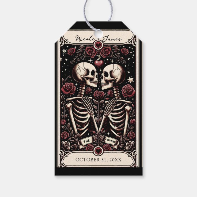 THE LOVERS Tarot Skeleton Liebe Rote Rosen Hochzei Geschenkanhänger (Vorderseite)