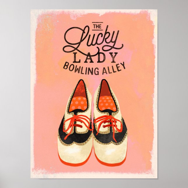 "The Lucky Lady Bowling Alley" Coole Retro Art Poster (Vorne)