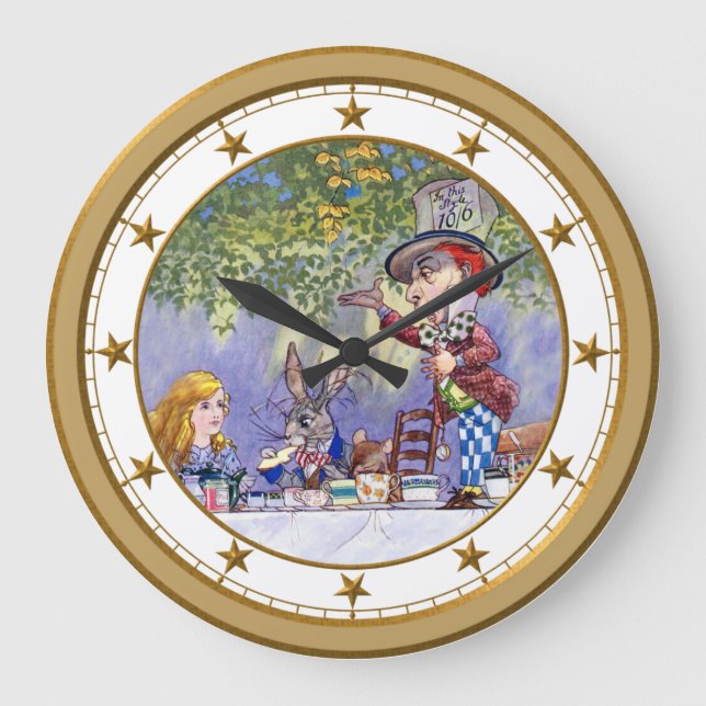 The Mad Hatter’s Tea Party in Wonderland Große Wanduhr (Vorderseite)