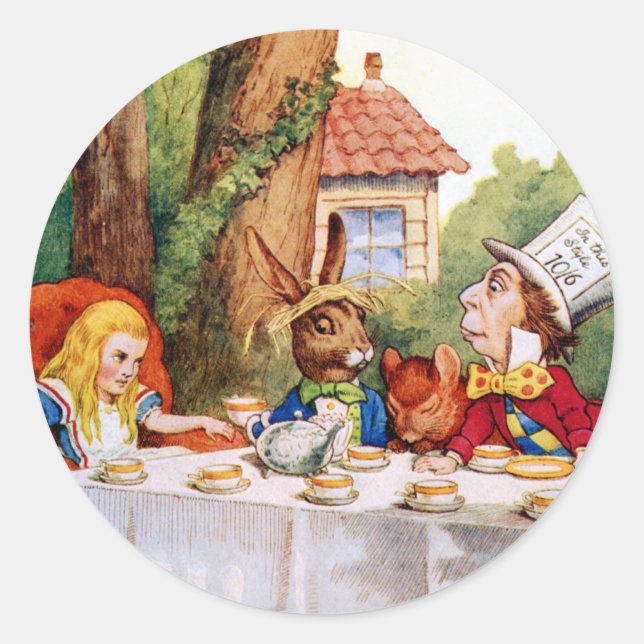 The Mad Hatter’s Tea Party in Wonderland Runder Aufkleber (Vorderseite)