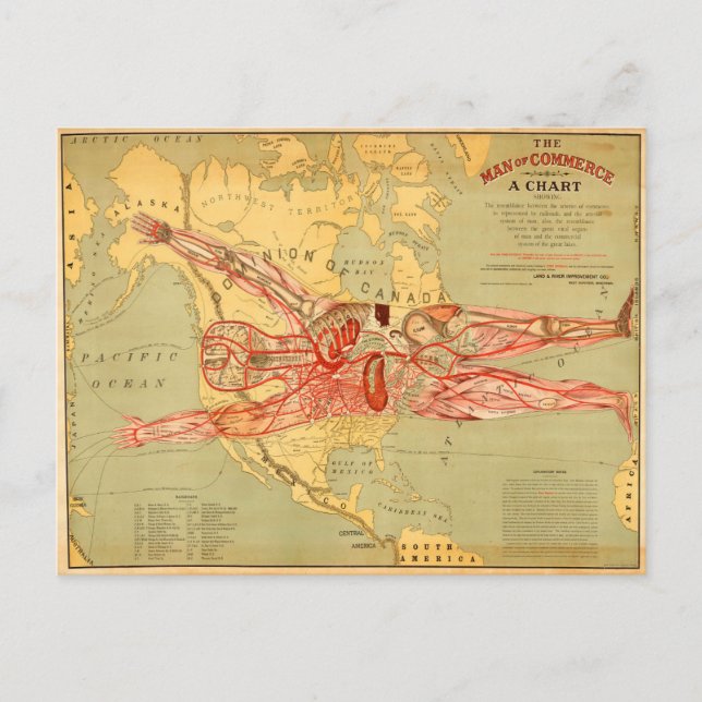 The Man of Commerce Map of United Staaten (1889) Postkarte (Vorderseite)
