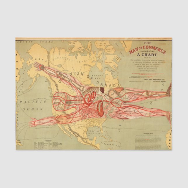 The Man of Commerce Map of United Staaten (1889) Seidenpapier (Vorderseite)