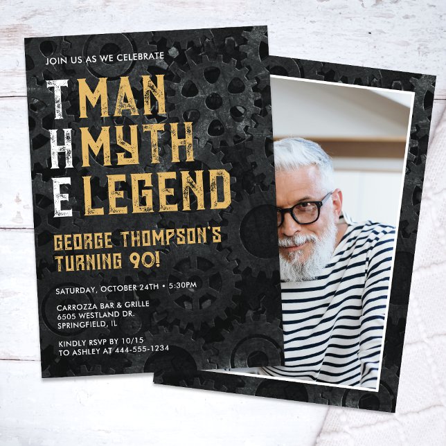 The Man The Myth The Legend 90th Photo Birthday Einladung (Von Creator hochgeladen)