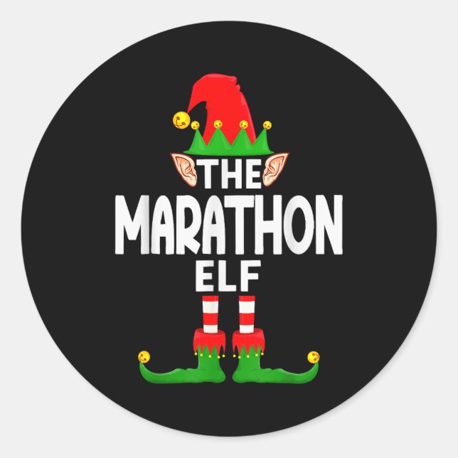 The Marathon Elf Family Christmas Pajama Party  Runder Aufkleber (Vorderseite)