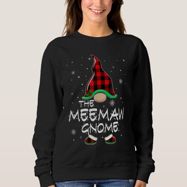 The Meemaw Gnome Red Buffalo Plaid Christmas Pajam Sweatshirt (Vorderseite)
