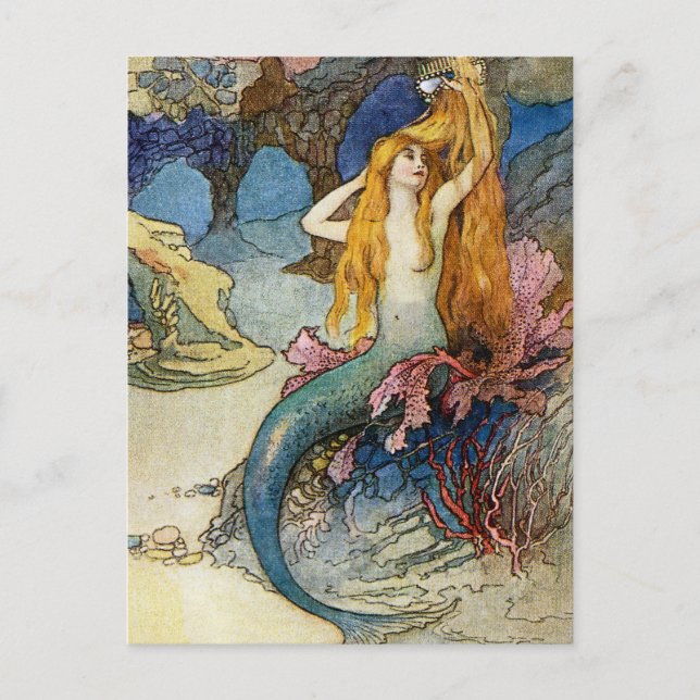 "The Mermaid" von Warwick Goble Postkarte (Vorderseite)