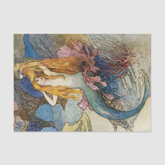 "The Mermaid" von Warwick Goble Seidenpapier (Vorderseite)