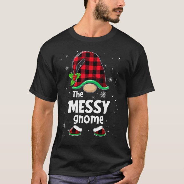 The Messy Gnome Buffalo Plaid Christmas Matching F T-Shirt (Vorderseite)