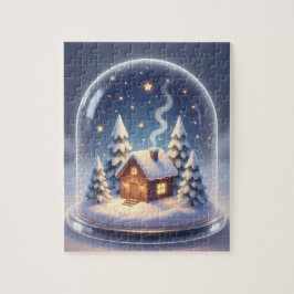 The Midnight Glow | Snowy Cabin Cloche Puzzle