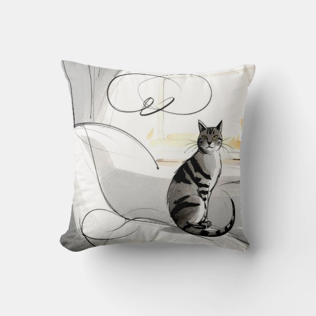 The Minimalist Cat Contemporary Trendy Modern Kissen (Vorderseite)