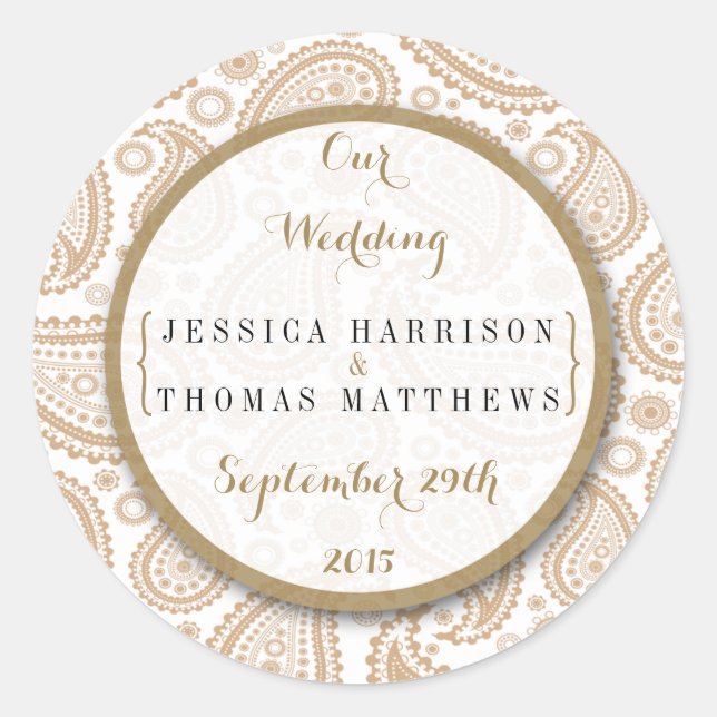 The Modern Paisley Wedding Collection - Brown Runder Aufkleber (Vorderseite)