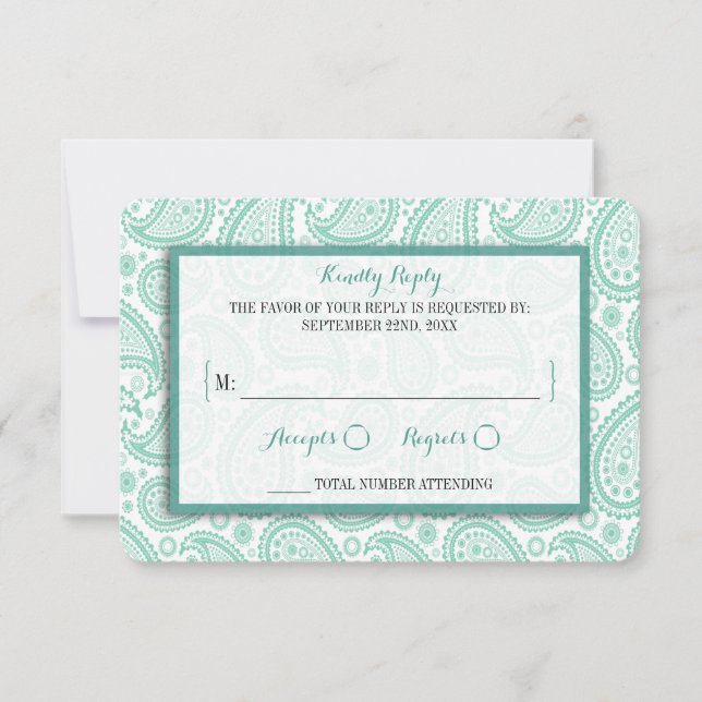 The Modern Paisley Wedding Collection - Green RSVP Karte (Vorderseite)