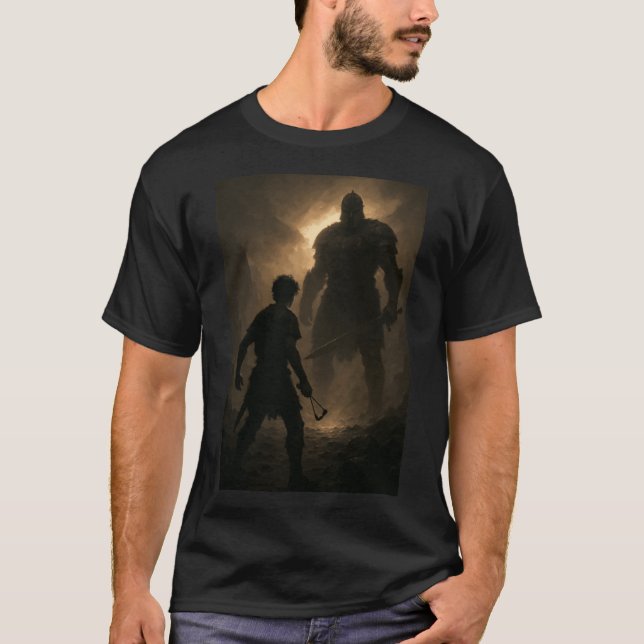 The Moment Before the Strike David vs Goliath retr T-Shirt (Vorderseite)