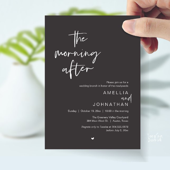 The morning after, Modern Post Wedding Brunch Einladung (The morning after, Modern Post Wedding Brunch celebration  Invitation card in charcoal grey)