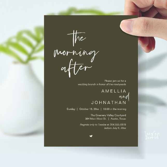 The morning after, Modern Post Wedding Brunch Einladung (The morning after, Modern Post Wedding Brunch celebration  Invitation card in olive green)