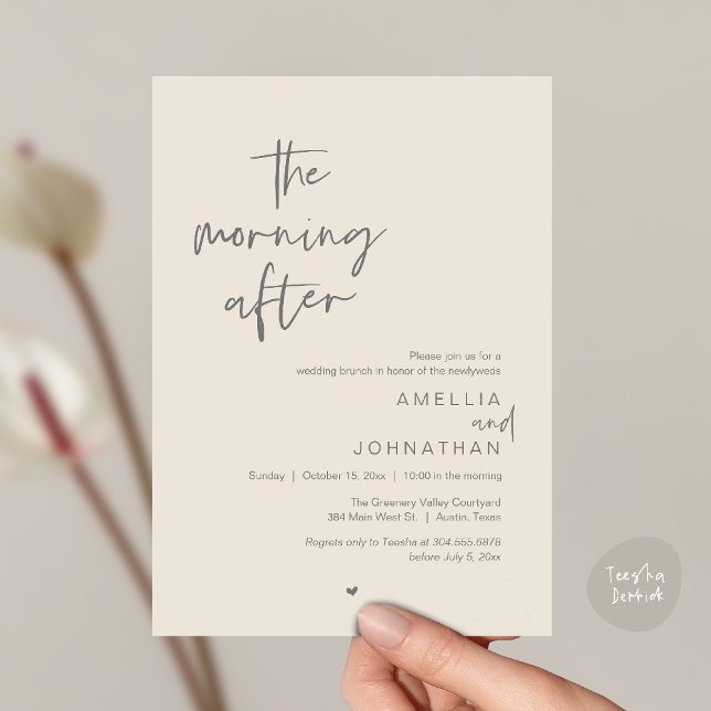 The morning after, Modern Post Wedding Brunch Einladung (The morning after, Modern Post Wedding Brunch celebration  Invitation card in cream grey)