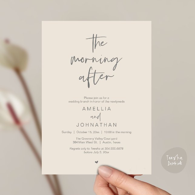 The morning after, Modern Post Wedding Brunch Einladung (The morning after, Modern Post Wedding Brunch celebration  Invitation card in cream grey)