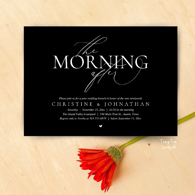 The Morning After, Post Wedding Brunch Elopement Einladung (The Morning After, Post Wedding Brunch Elopement Invitation Card in warm contemporary Black White)