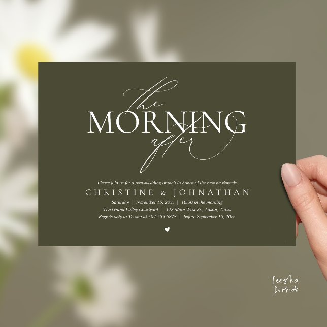 The Morning After, Post Wedding Brunch Elopement Einladung (The Morning After, Post Wedding Brunch Elopement Invitation Card in warm contemporary Olive Green)