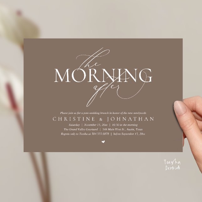 The Morning After, Post Wedding Brunch Elopement Einladung (The Morning After, Post Wedding Brunch Elopement Invitation Card in warm contemporary taupe brown)