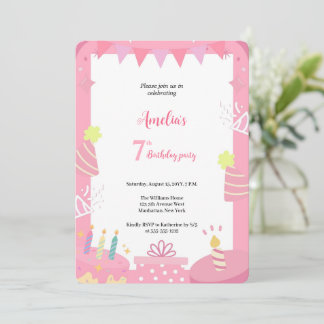 THE MOST CUTE GIRL PINK BIRTHDAY PARTY INVITATION EINLADUNG
