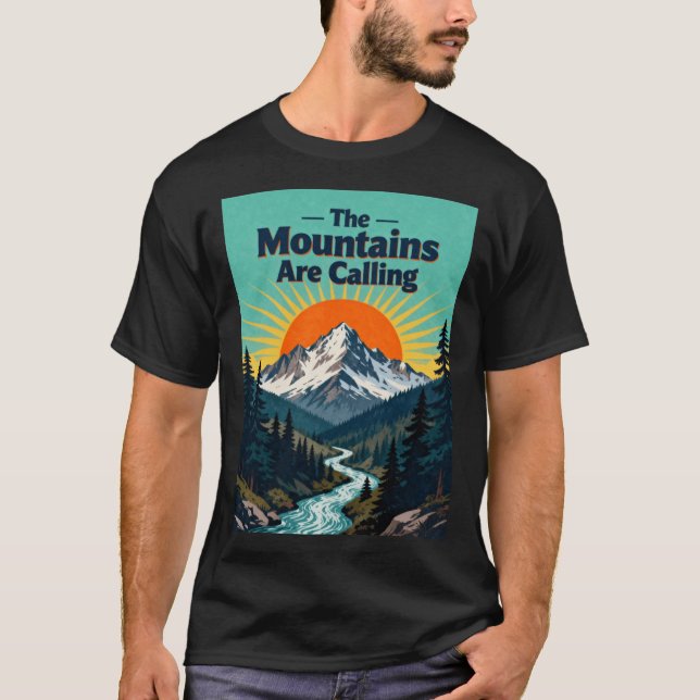 The Mountains Are Calling Retro Hiking Adventure b T-Shirt (Vorderseite)