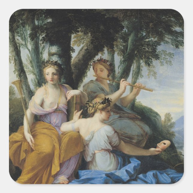 The Muses, Clio, Europe and Thalia, c.1652-55 Quadratischer Aufkleber (Vorderseite)