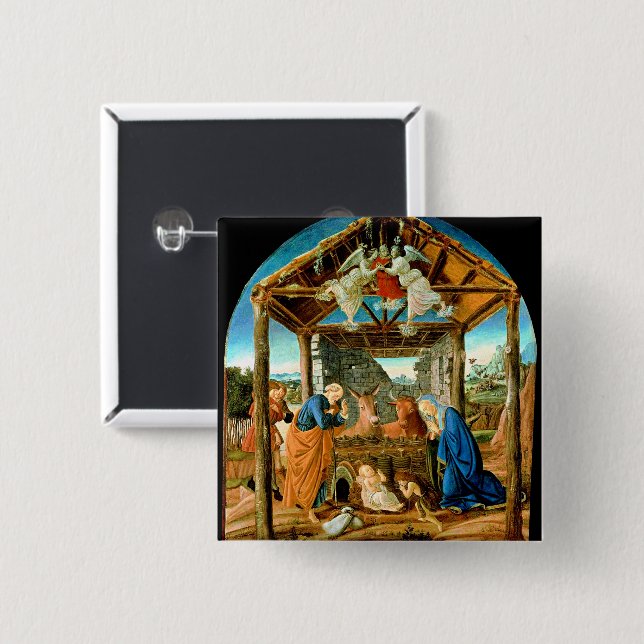 The Nativity, famous painting by Sandro Botticelli Button (Vorne & Hinten)
