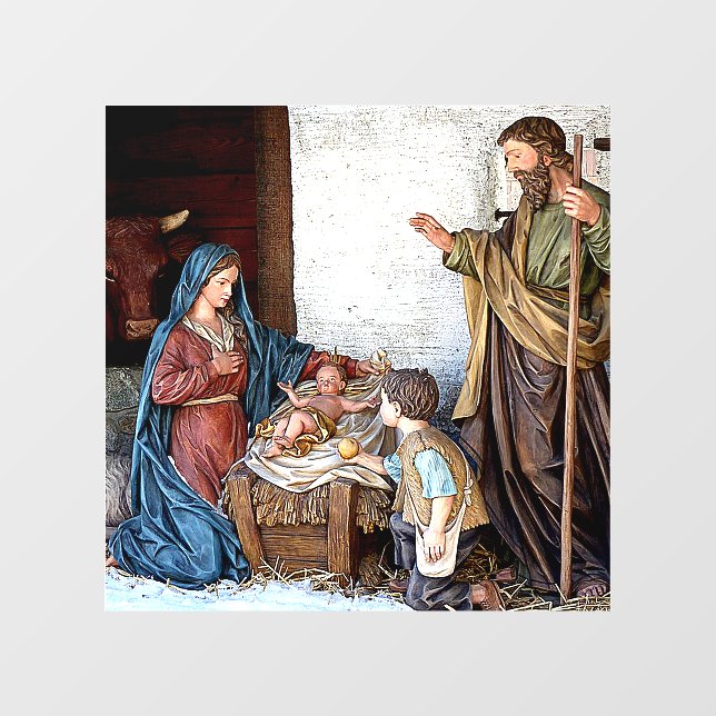 THE NATIVITY: MARY, JOSEPH, JESUS AND SHEPHERD BOY FENSTERAUFKLEBER (Blatt)