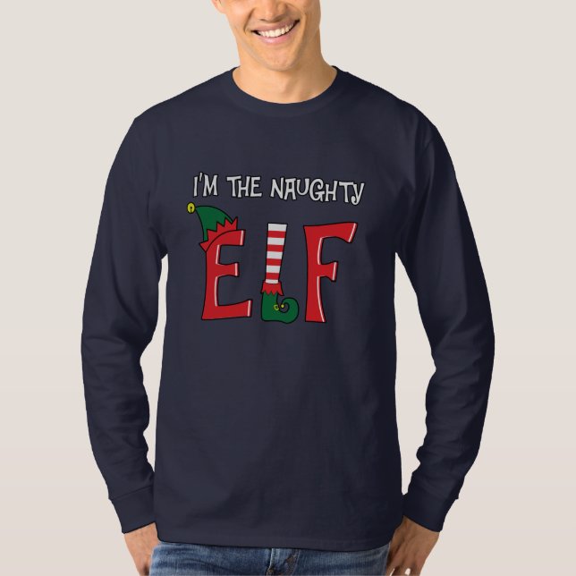 The Naughty Elf Family Matching Christmas Pajamas T-Shirt (Vorderseite)