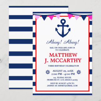 The Nautical Anchor Navy Stripe Baby Ship Geburtst Einladung