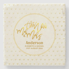The New Mr. and Mrs. (name.date,) Gold Liebe Heart Steinuntersetzer