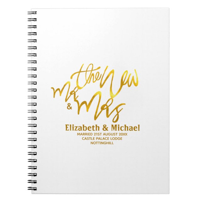 The New Mr and Mrs (Name, Datum, Ort) Gold Notizblock (Vorderseite)