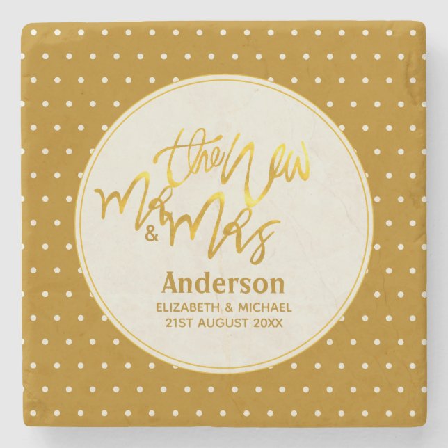 The New Mr. and Mrs (Name, Datum) Wedding Gold Dec Steinuntersetzer (Vorderseite)