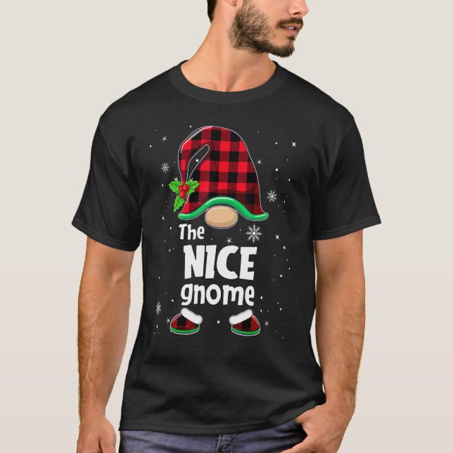 The Nice Gnome Buffalo Plaid Christmas Matching Fa T-Shirt (Vorderseite)