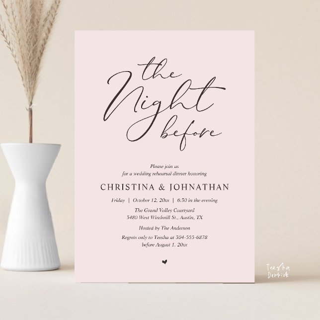 „The Night Before“ Blush Whisper Probeessen Einladung (“The Night Before” Elegant Script Romantic Rehearsal Dinner Invitation Card Blush Whisper)