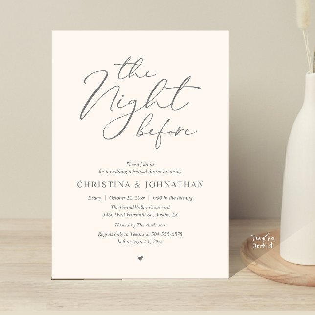 „The Night Before“ Champagner-Probe-Dinnerparty Einladung (“The Night Before” Elegant Script Romantic Rehearsal Dinner Invitation Card Classy Ivory)