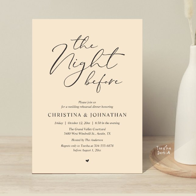„The Night Before“-Champagner-Probedinner Einladung (“The Night Before” Elegant Script Romantic Rehearsal Dinner Invitation Card Champagne Romance)