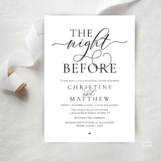 The Night Before, Classy Wedding Rehearsal Dinner Einladung (The Night Before, Classy Wedding Rehearsal Dinner Invitation Card in Black and White)