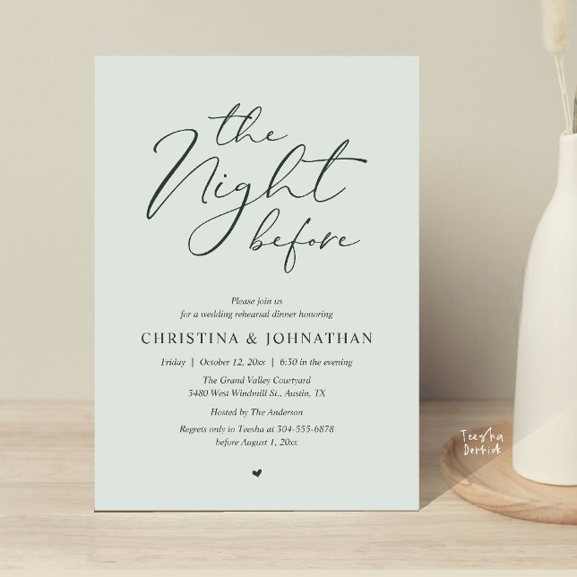 „The Night Before“ Dusty Rose Probedinner Einladung (“The Night Before” Elegant Script Romantic Rehearsal Dinner Invitation Card Sage Garden)