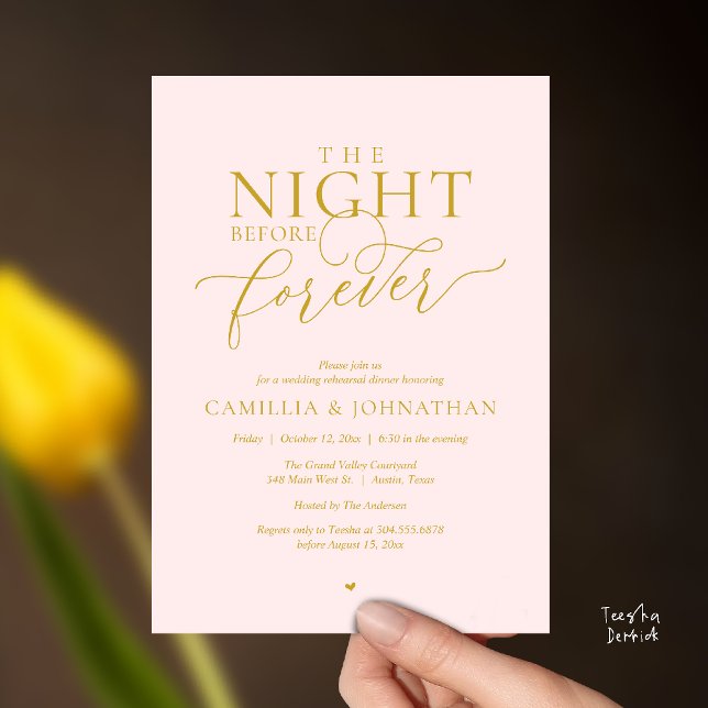 “The Night Before Forever” Blush & Gold Rehearsal  Einladung (“The Night Before Forever” Blush & Gold Rehearsal Invitation Card)