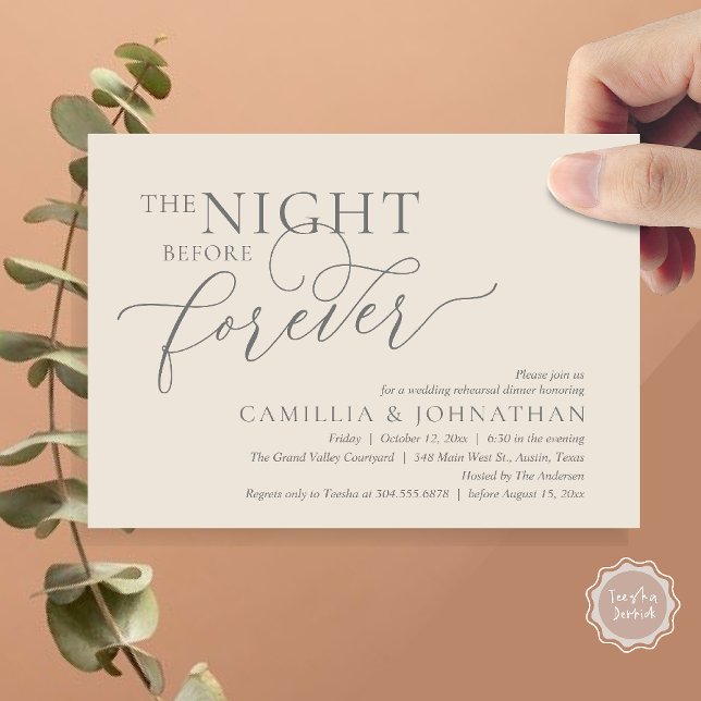 The Night Before Forever, Wedding Rehearsal Dinner Einladung (The Night Before Forever Wedding Rehearsal Dinner Romantic Classy Invites Card PDF in Cream Grey)