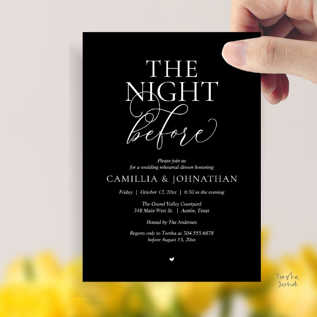 “The Night Before” Modern Wedding Rehearsal Dinner Einladung (“The Night Before” Modern Classy Rehearsal Dinner Reception Invitation Card Black White)