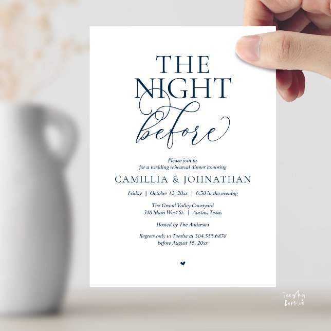 “The Night Before” Modern Wedding Rehearsal Dinner Einladung (“The Night Before” Modern Classy Rehearsal Dinner Reception Invitation Card Navy Blue)